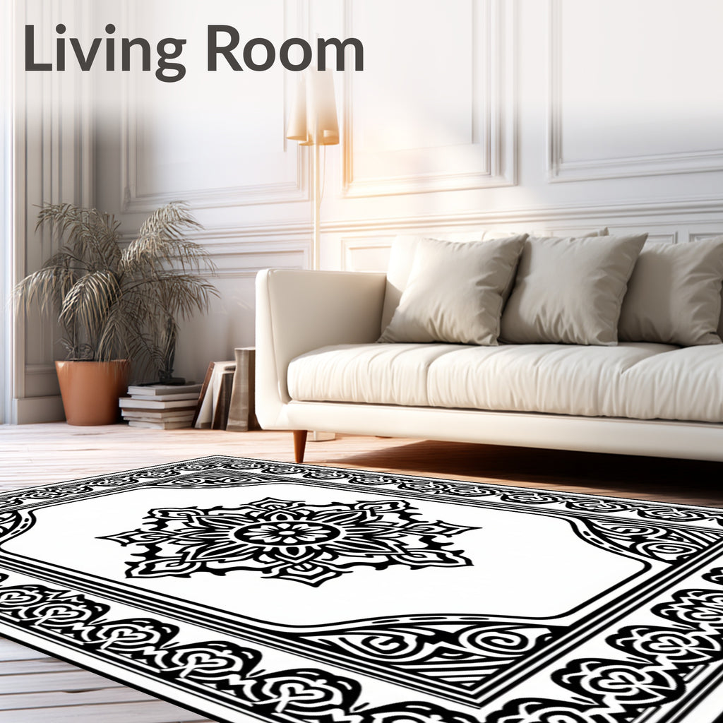 Bold Black Intricate Floral Medallion Rug