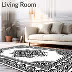 Bold Black Intricate Floral Medallion Rug