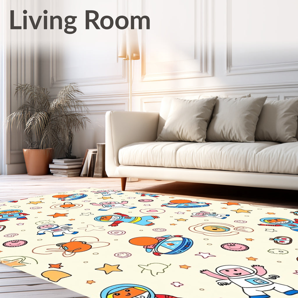 Whimsical Astronaut Playful Space Adventure Rug