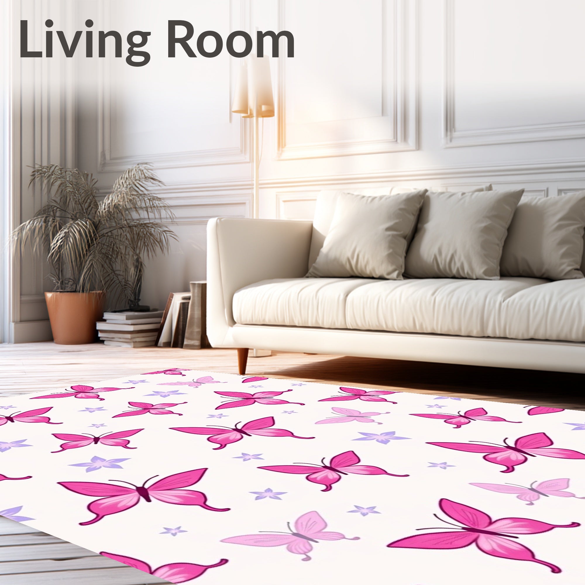 Pretty Pink Butterfly Blossom Meadow Rug