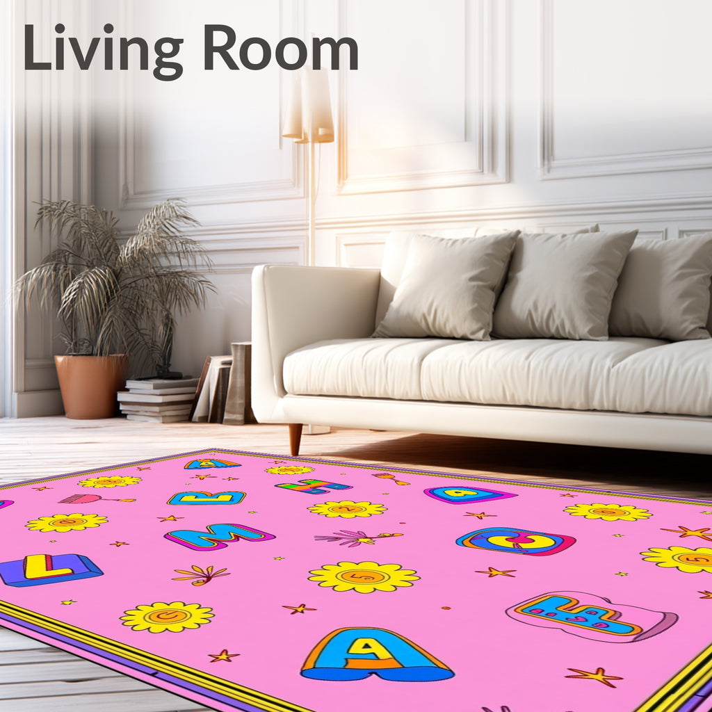 Playful Alphabet Flowers On Pink Rug