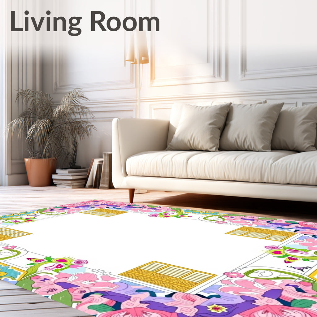 Art Nouveau Pink Floral Gilded Frame Rug