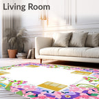 Art Nouveau Pink Floral Gilded Frame Rug