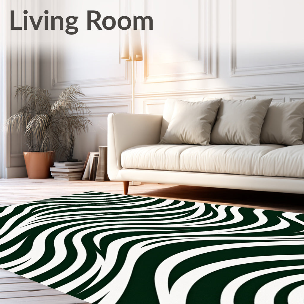 Dark Green White Wave Flow Rug