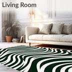 Dark Green White Wave Flow Rug