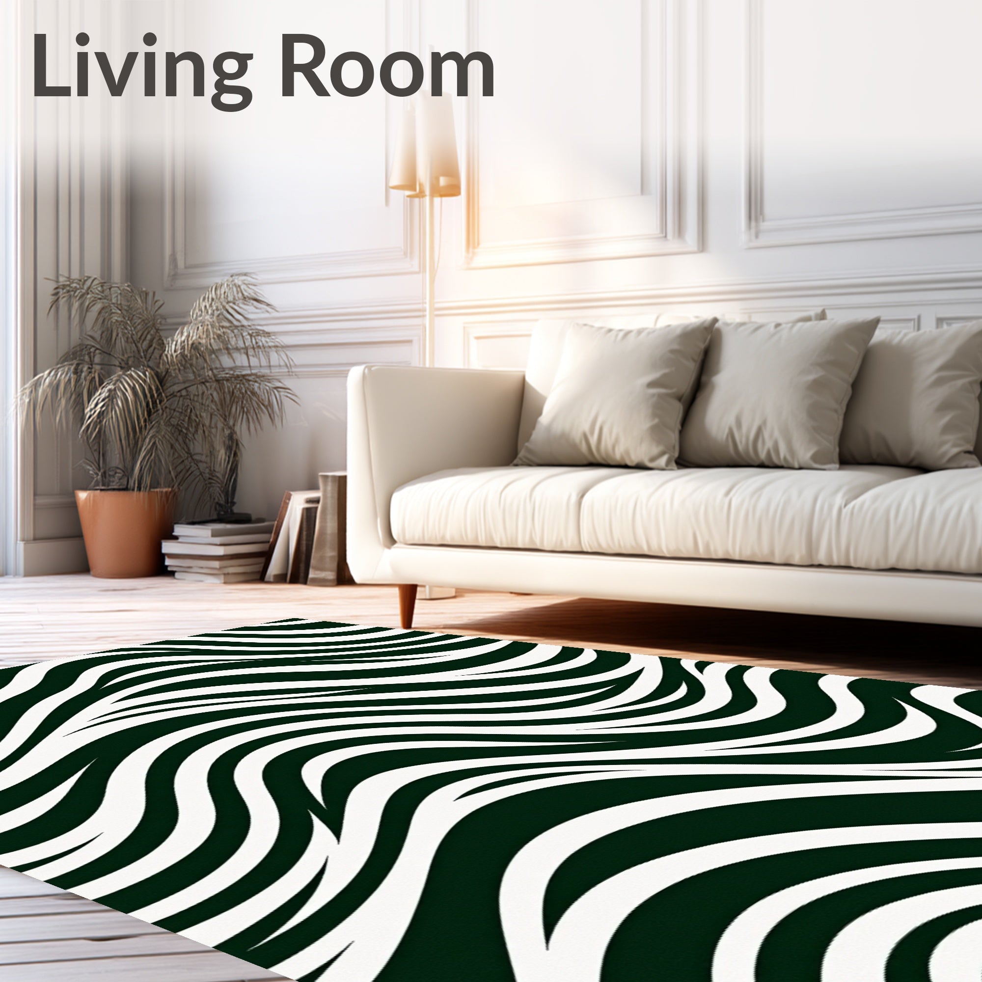 Dark Green White Wave Flow Rug