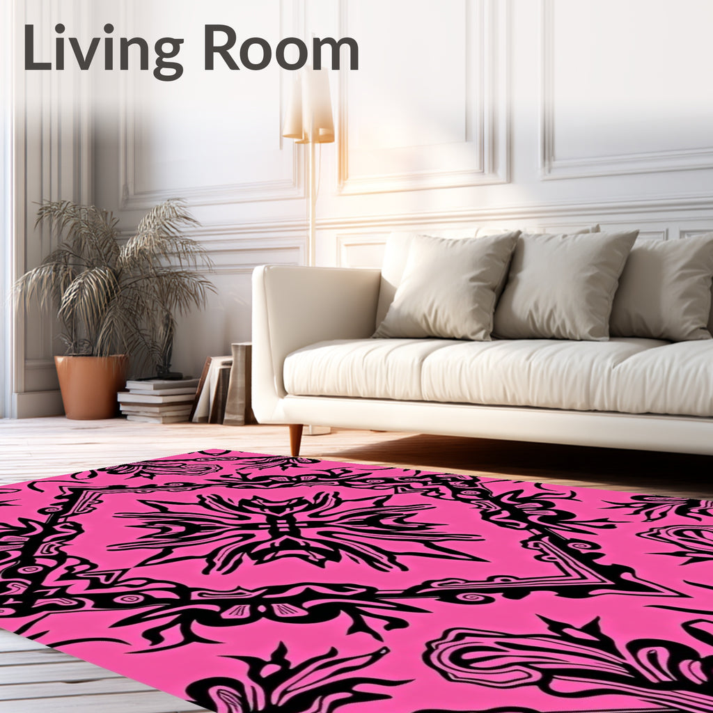 Hot Pink Black Abstract Ornamental Rug