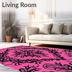 Hot Pink Black Abstract Ornamental Rug
