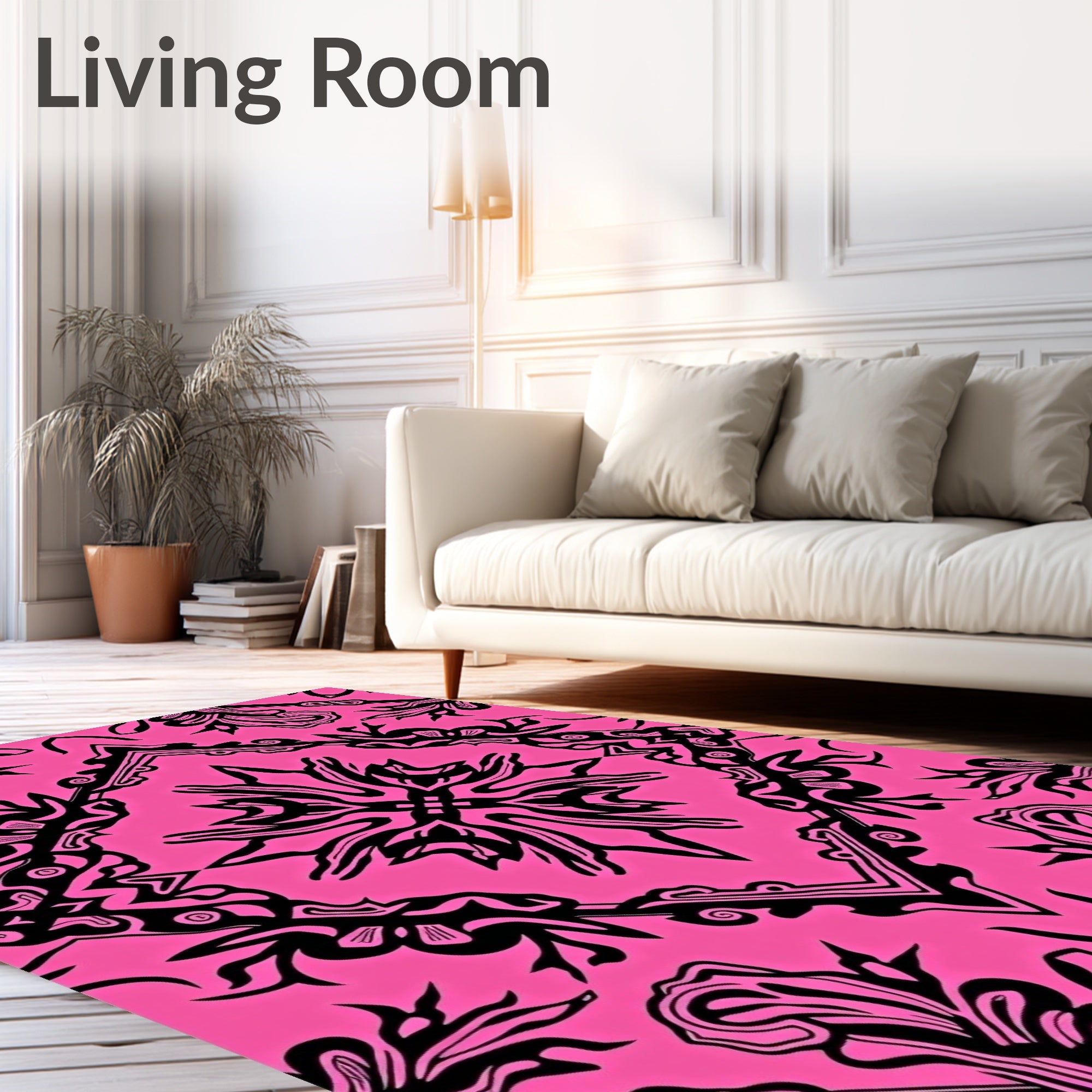 Hot Pink Black Abstract Ornamental Rug