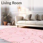 Soft Pink Floral Outline Whimsical Arrangement Rug
