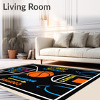 Black Basketball Court Graphic Rug