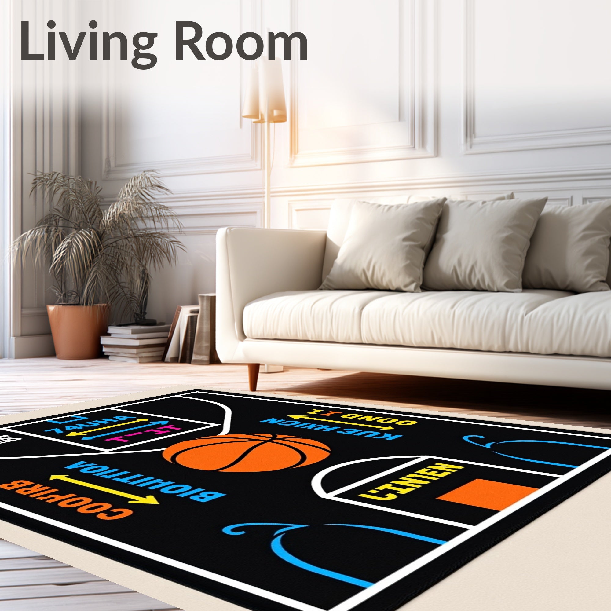 Black Basketball Court Graphic Rug