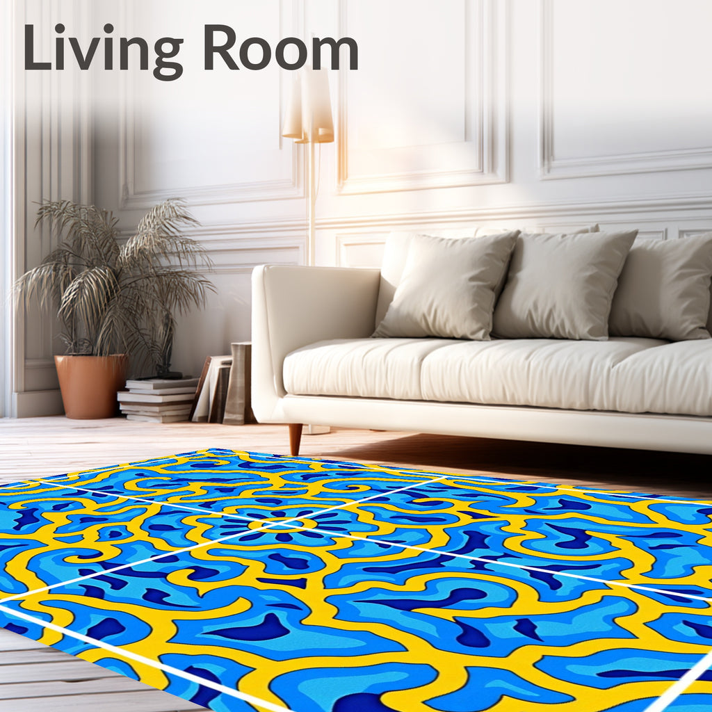 Vibrant Blue and Yellow Organic Swirl Rug