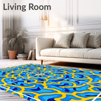 Vibrant Blue and Yellow Organic Swirl Rug