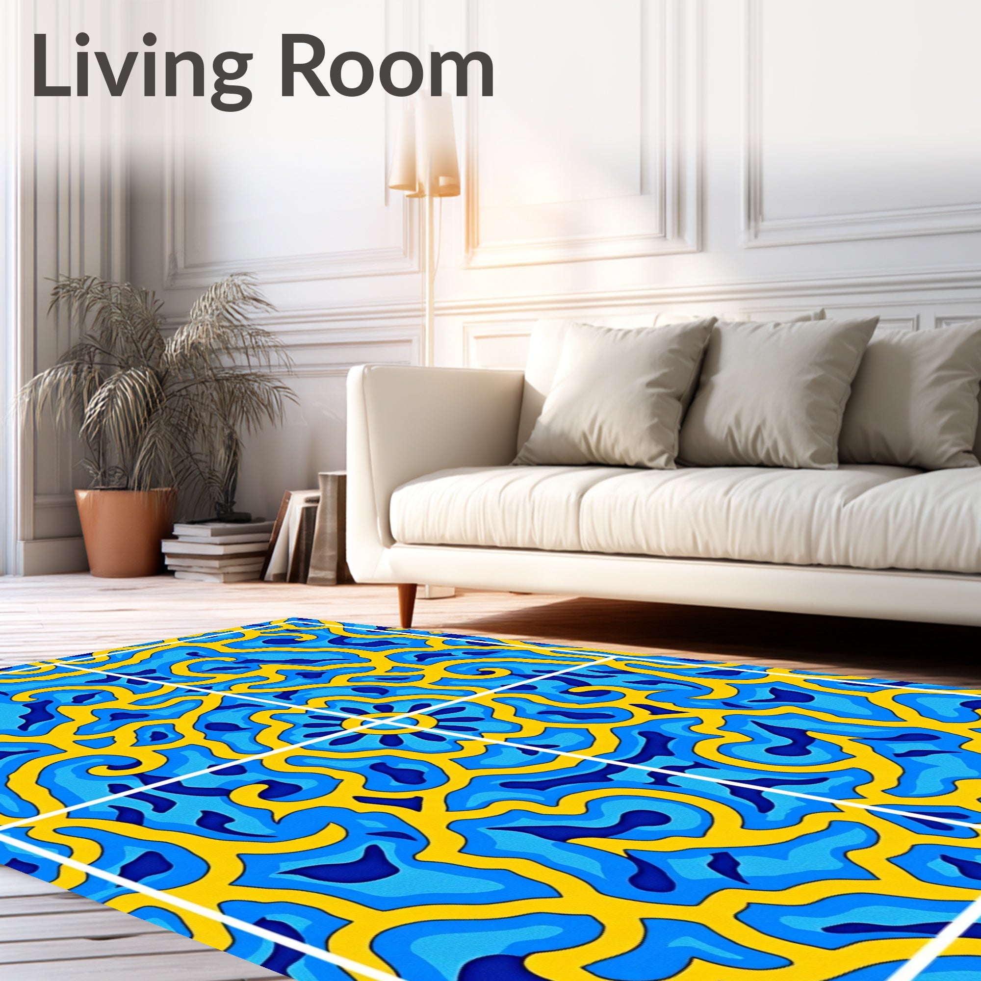 Vibrant Blue and Yellow Organic Swirl Rug