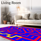 Bold Blue Red Yellow Abstract Maze Rug