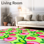 Pink Red Strawberry Garden Illustration Rug