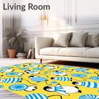 Whimsical Yellow Penguin Blue Scarf Rug