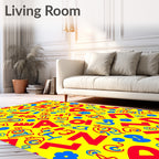 Bold Red Blue Alphabet Collage Rug