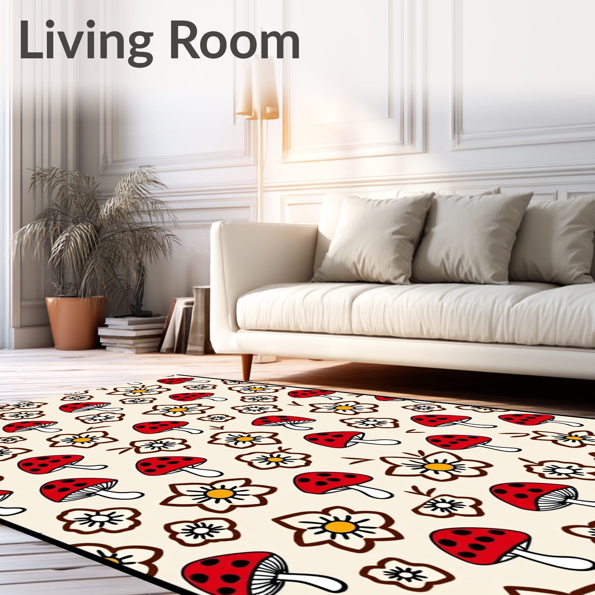 Whimsical Red Mushroom Flower Arrangement Rug