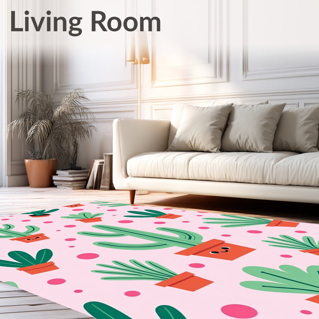 Whimsical Cute Cactus Polka Dot Rug