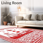 Red Nautical Lighthouse Sailboat Seagull Scene Rug