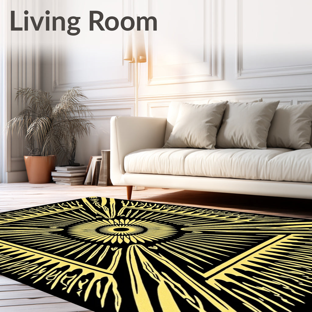 Golden Sunburst Concentric Geometric Rays Rug