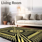 Golden Sunburst Concentric Geometric Rays Rug