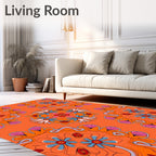 Retro Orange Floral Mandala Statement Rug
