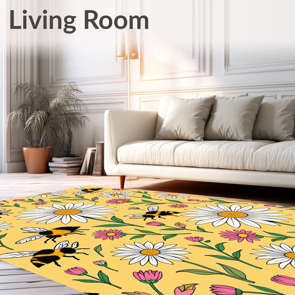 Bumblebees And Daisies Field Rug