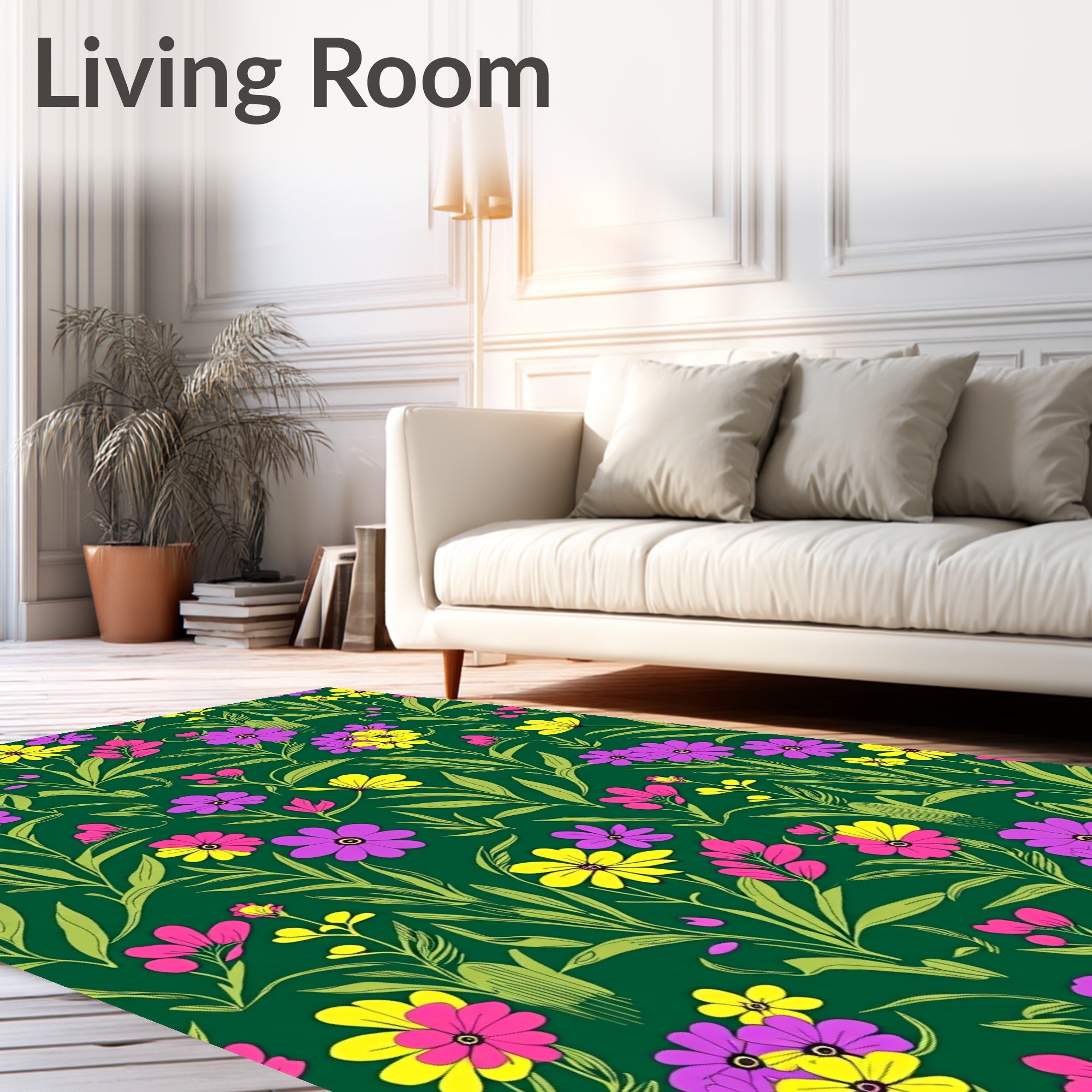 Emerald Garden Pink Yellow Floral Rug