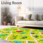 Whimsical Farm Landscape Tractors and Houses Rug