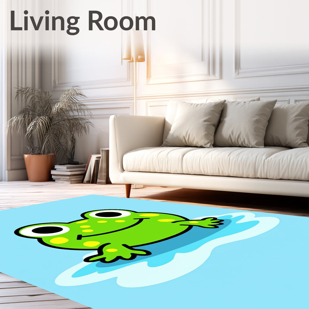 Cute Green Frog Water Splash Rug