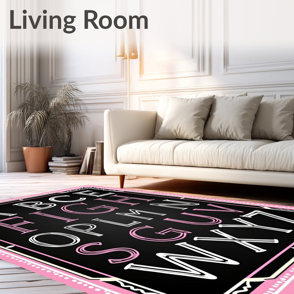 Chalkboard Alphabet Pink Border Rug