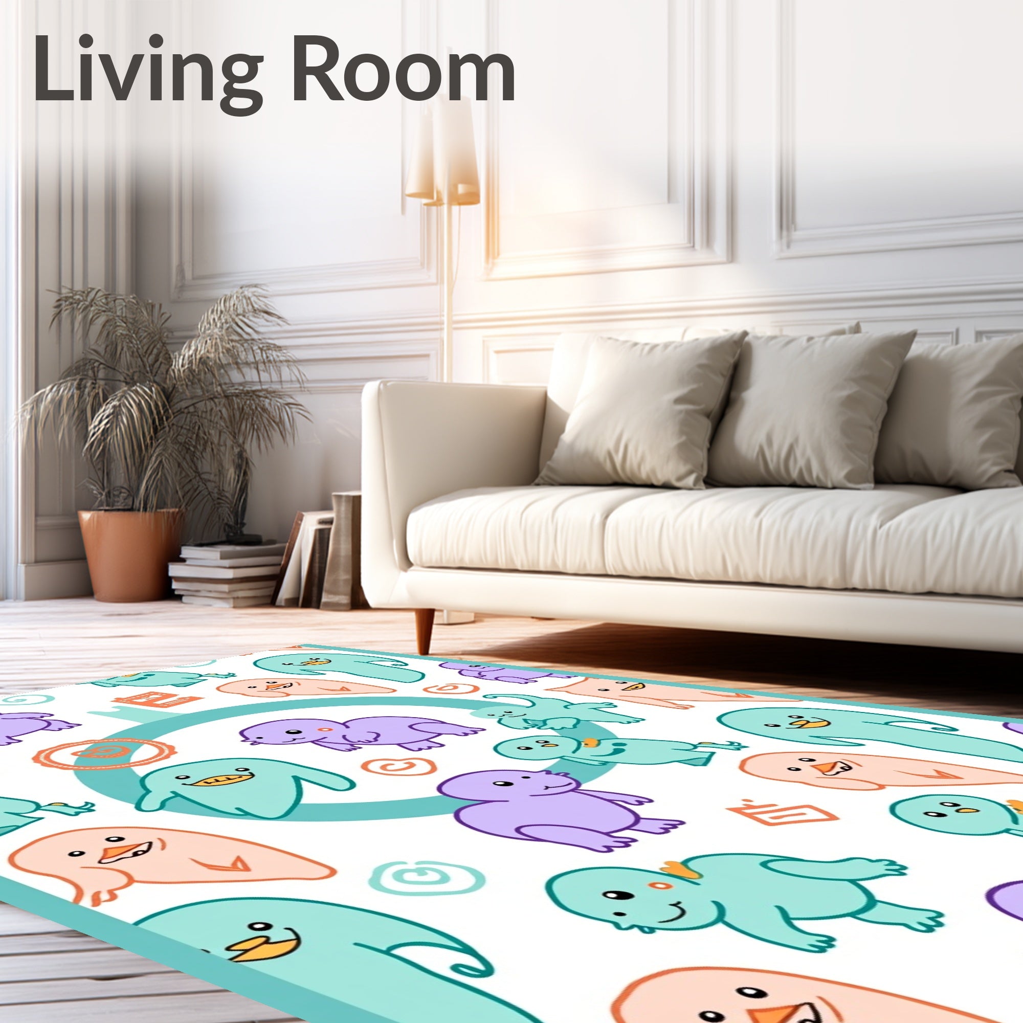 Cute Playful Critter Pastel Characters Rug