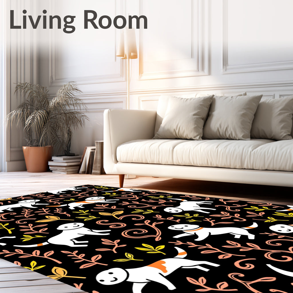 Playful White Dog Floral Scatter Rug
