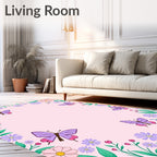 Whimsical Purple Butterfly Garden Rug