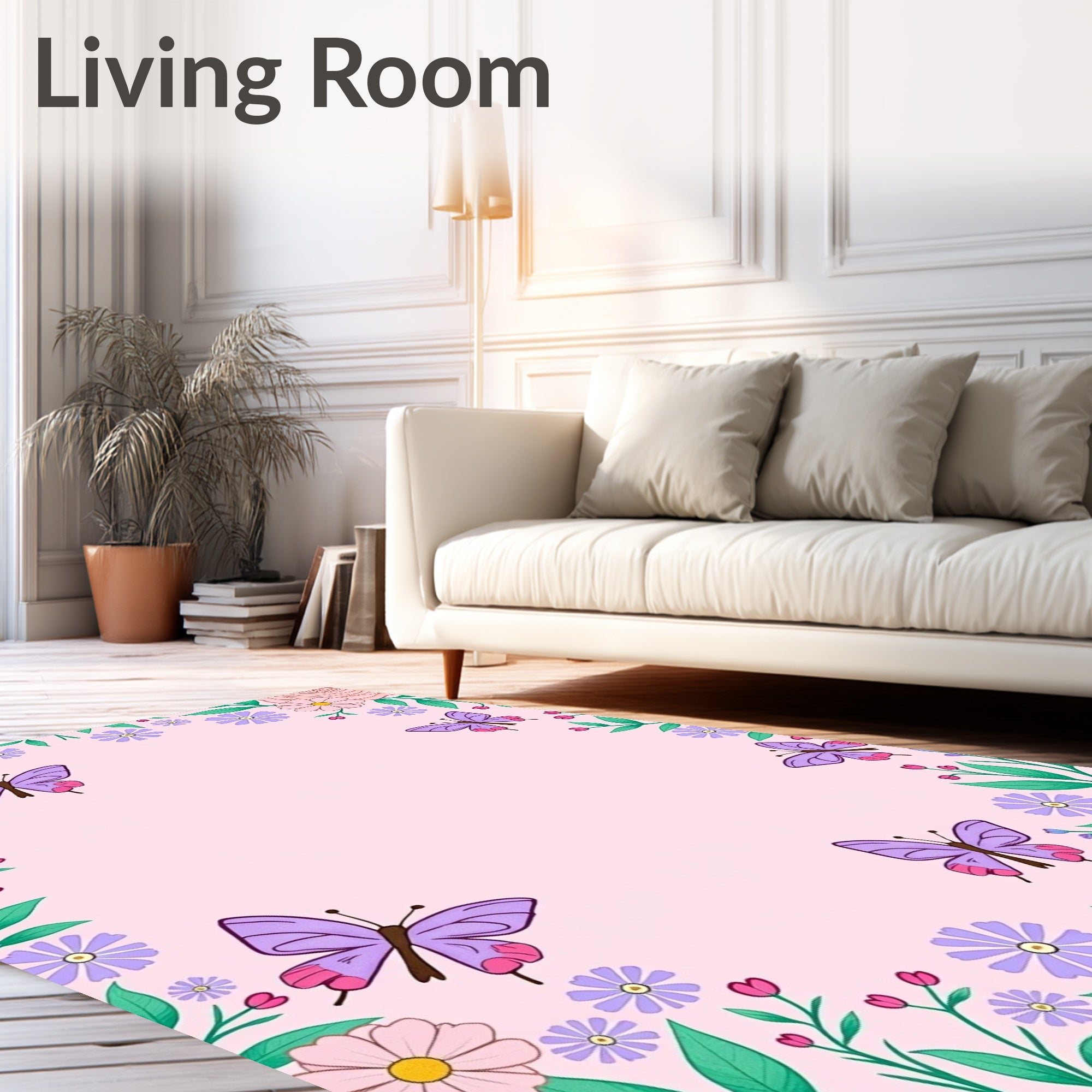 Whimsical Purple Butterfly Garden Rug