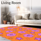Pink Floral Blooms Orange Background Rug