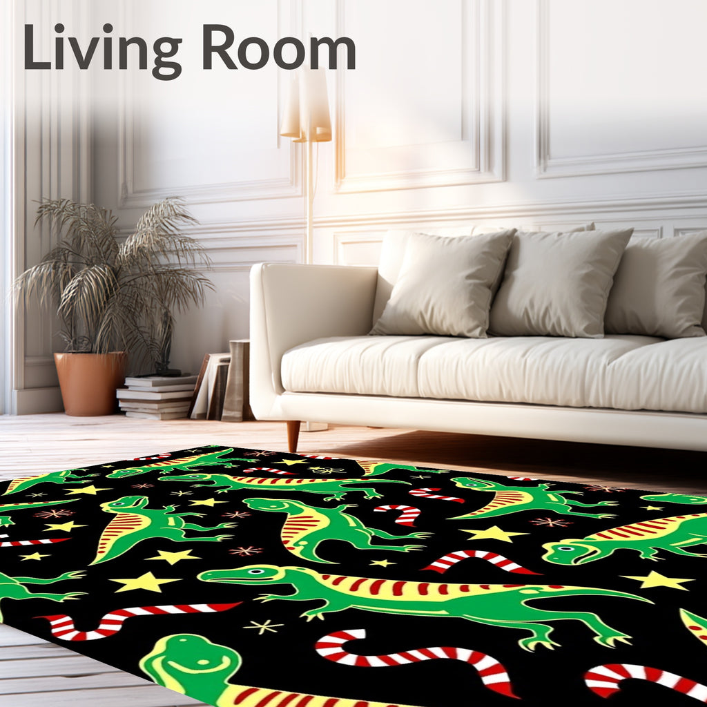 Green Dinosaur Candy Cane Stars Rug