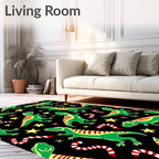 Green Dinosaur Candy Cane Stars Rug