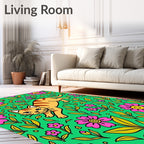 Whimsical Orange Cat Floral Meadow Rug