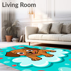 Happy Brown Puppy Cloud Bubbles Rug