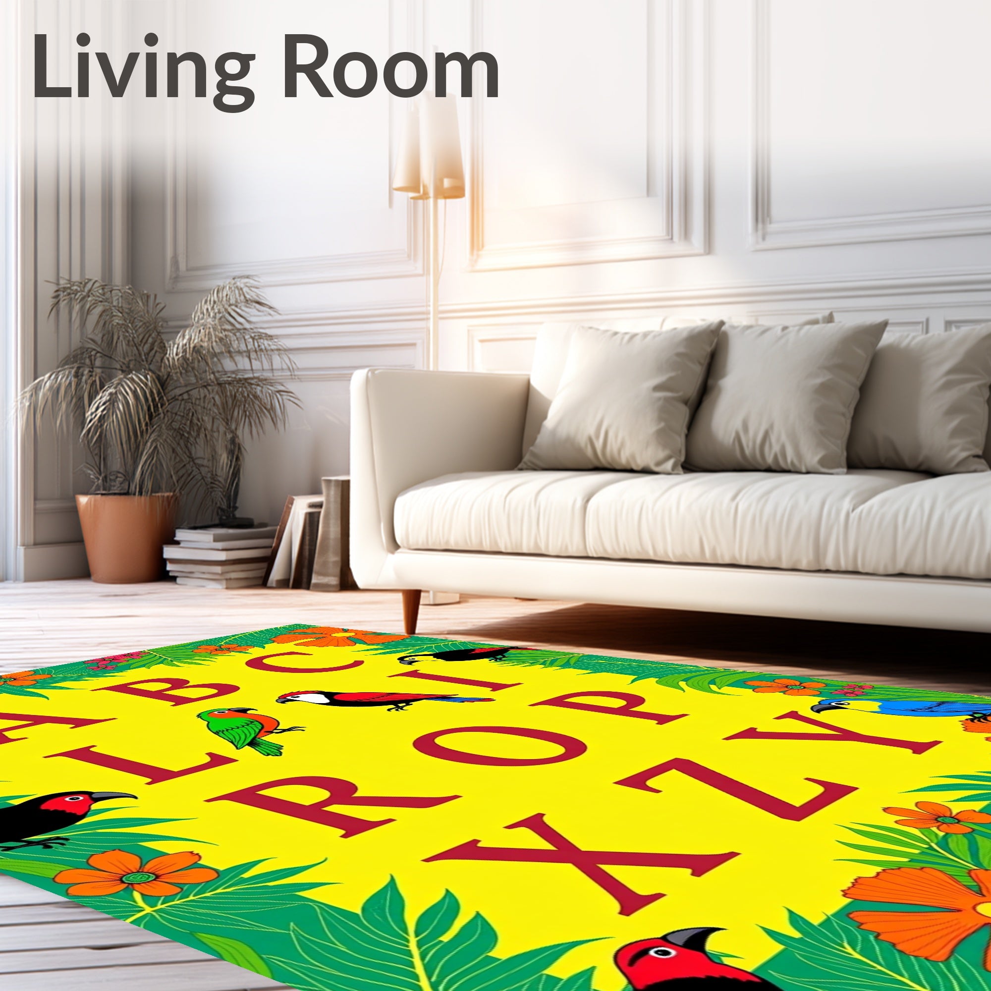 Tropical Exotic Birds Alphabet Border Rug