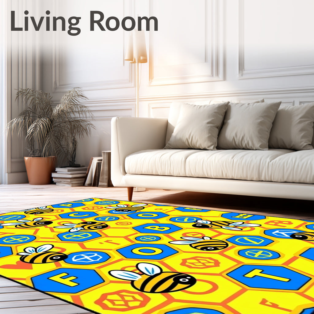 Whimsical Bees and Honeycomb Alphabet Rug