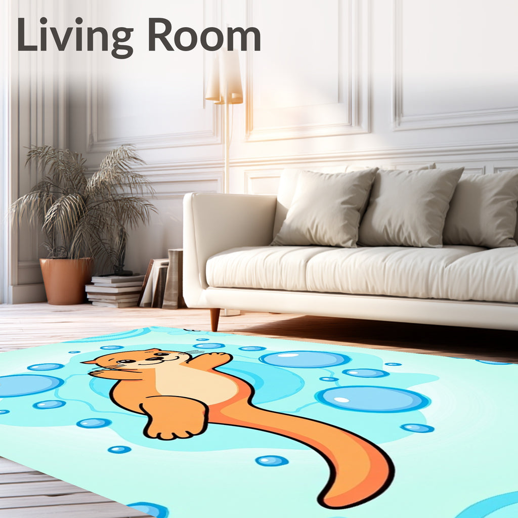 Cute Orange Otter Bubbles Underwater Rug