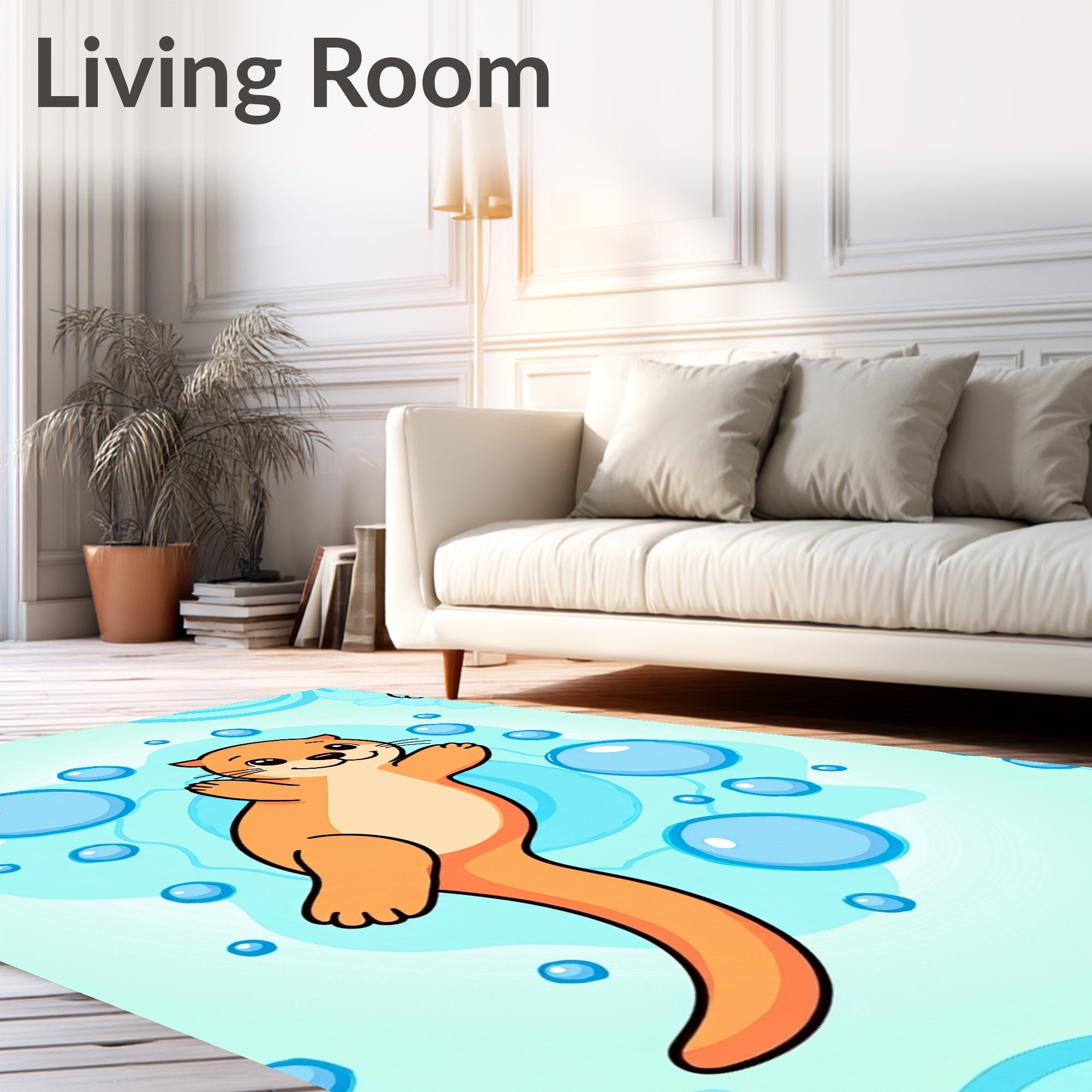 Cute Orange Otter Bubbles Underwater Rug