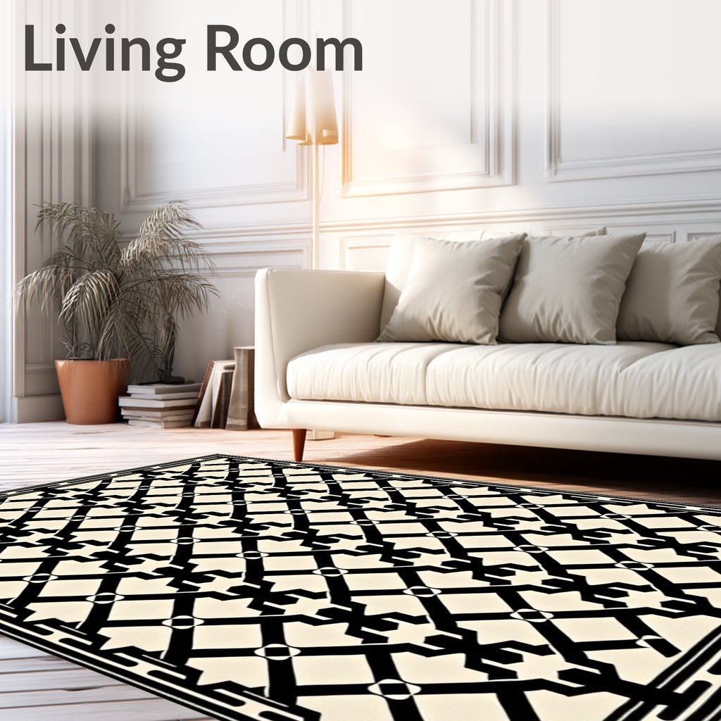 Black and White Geometric Man Motif Rug