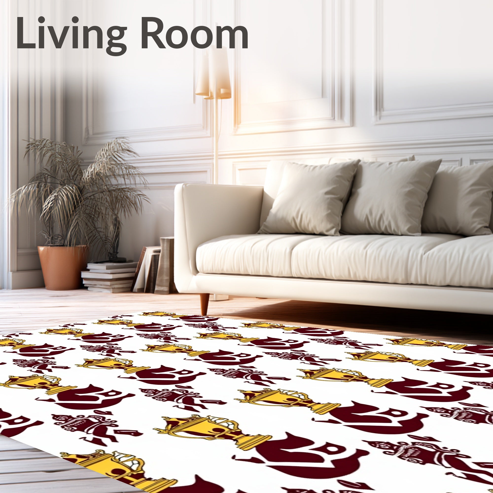 Golden Trophy Champion Figures Burgundy Rug