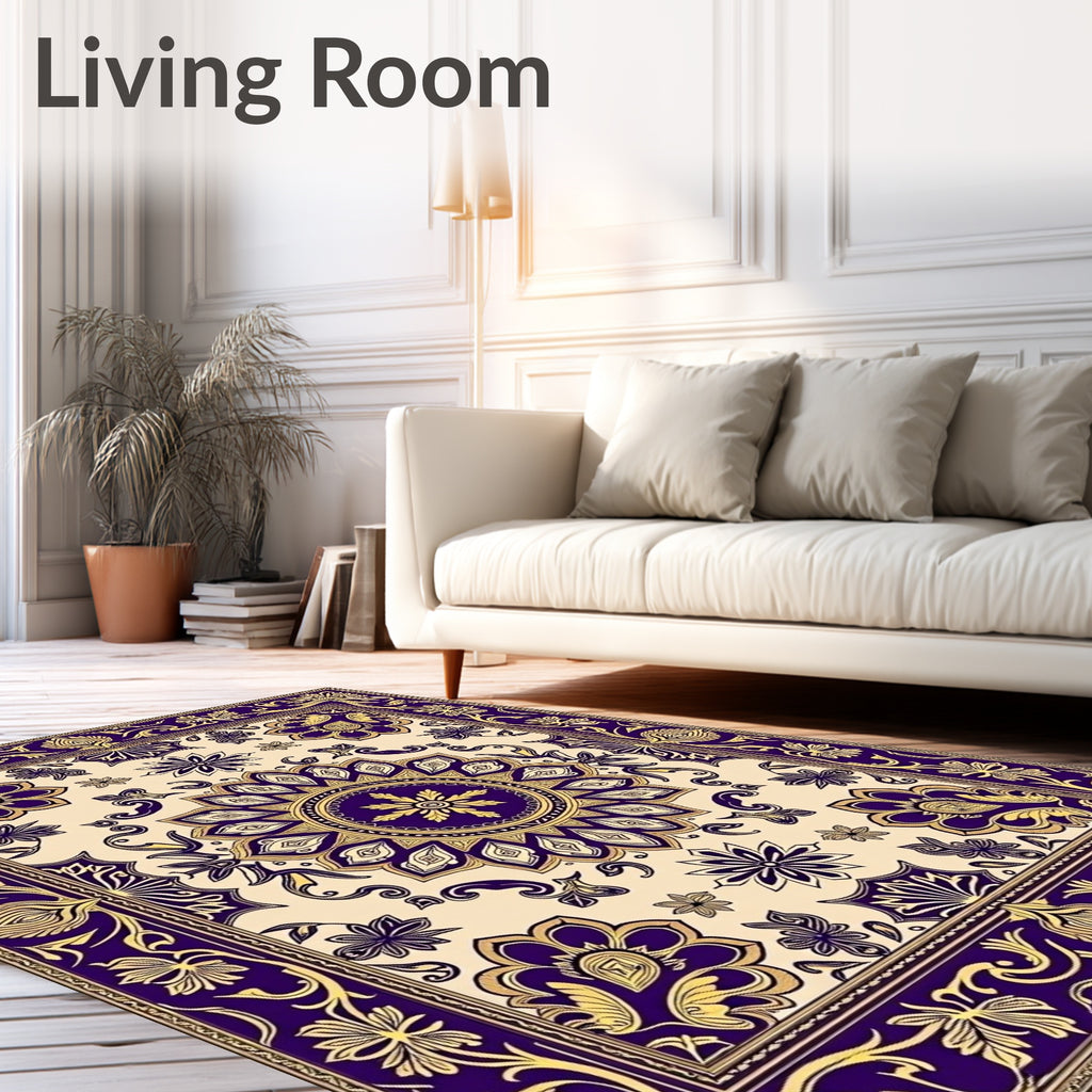 Regal Violet Gold Floral Medallion Rug